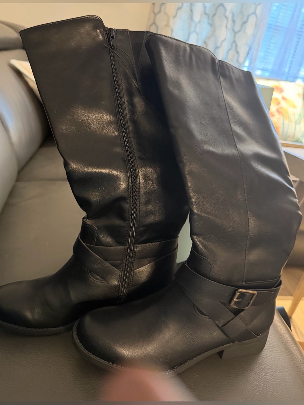 Women's Black Mid-Calf Buckle Riding Boots